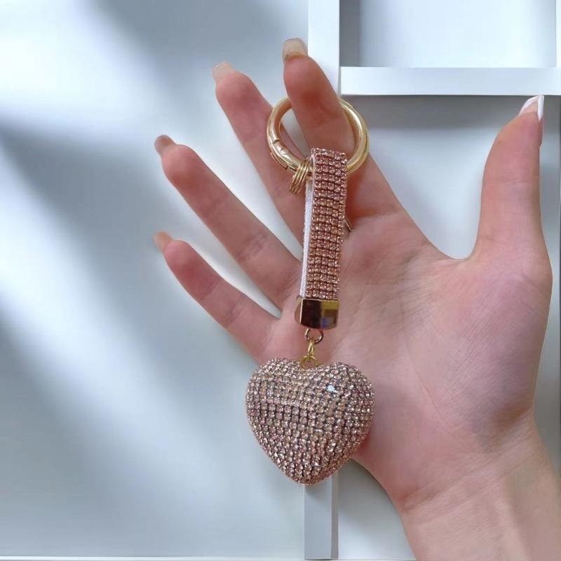 Fashion Rhinestone Heart Keychain Pendant Lovely Hanging Decorations Keyring Charm for Purse Bag Backpack Handbag