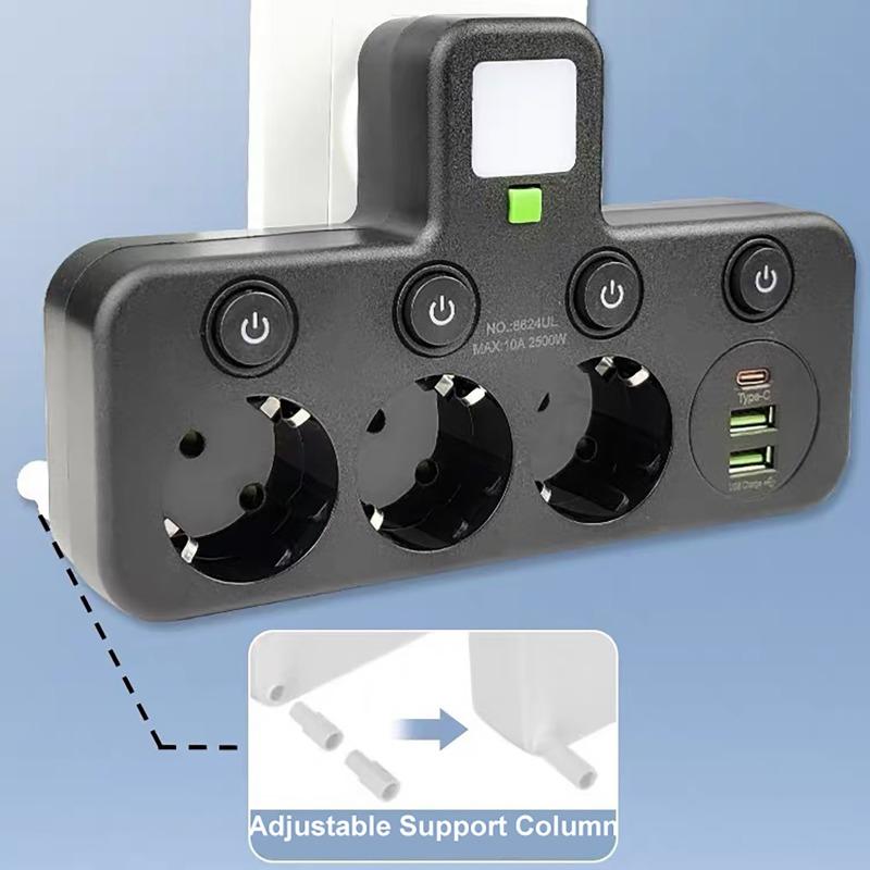 Multi-functional Socket with Smart Night Light USB Fast Charging Independent Control Multi-port Power Strip Overload Protection