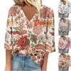 Women's Shirt Blouse Casual Loose Shirts 3/4 Sleeve Print V Neck Tops Print Tops T-shirts Tee