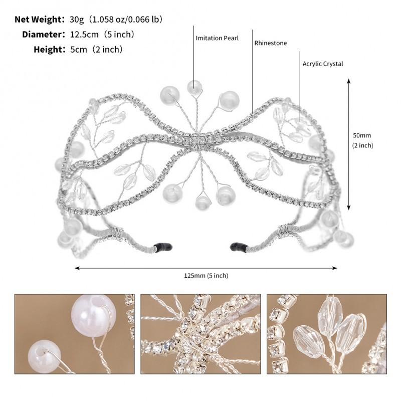 Korean Bride Crystal Crown Headband Wedding Party Hair Accessories Hand-knitted White