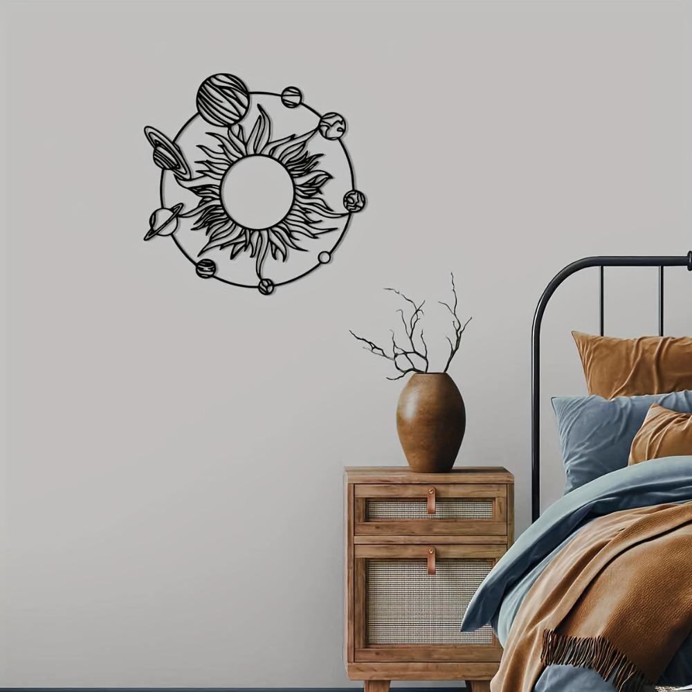 1pc Iron Sun Planets Wall Decor 11.81 Inch Solar System Sculpture for Indoor Outdoor Farmhouse Living Room Garden Patio Educational Astronomy Art