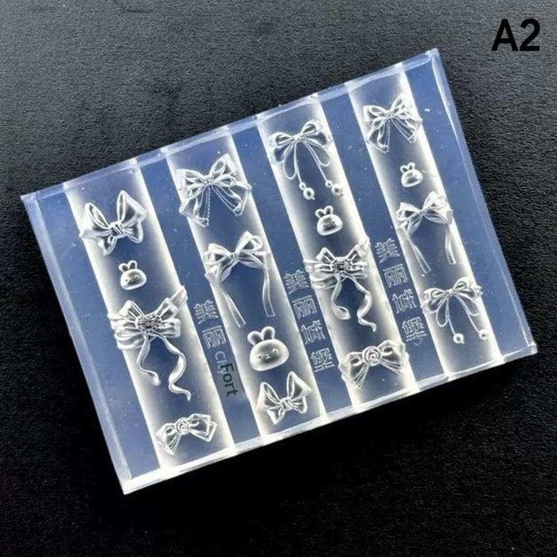 3D Bow & Bunny Nail Art Silicone Mold Set, Cute Rabbit Nail Carving Molds for DIY Manicure & Nail Decoration