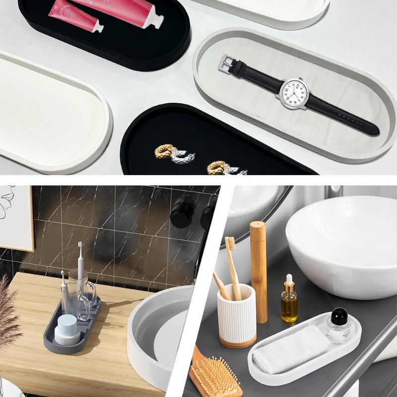 Plateaux de Rangement Oval en Silicone - Porte-Savon et Organisateur de Bijoux sans Perçage pour Coiffeuse et Salle de Bain, Boîtes de Rangement Multifonctionnelles Antidérapantes