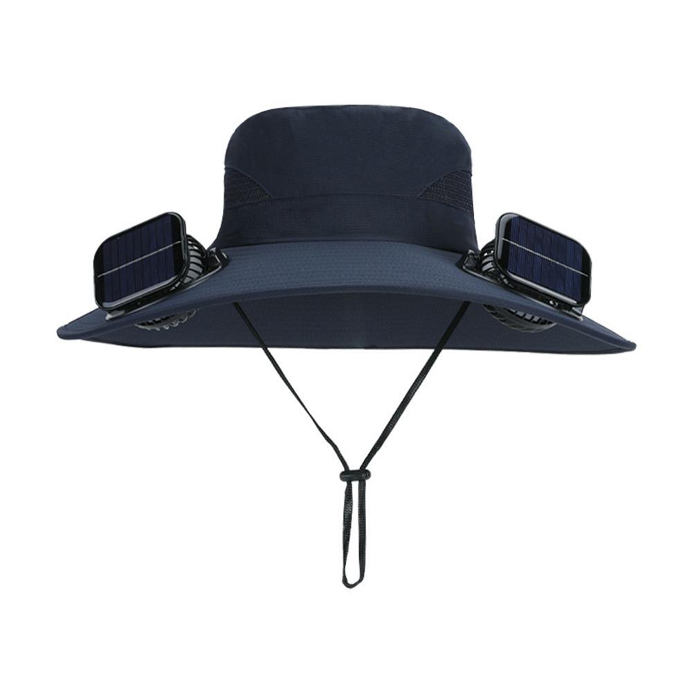 Casual Anti UV Solar Fan Hat Solar Charging Wide Brim Sun Visor Cap with 2 Fan Breathable Fishing Hat Summer
