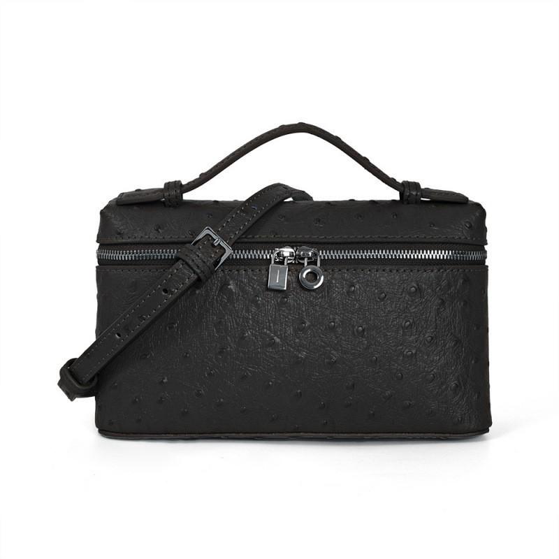 First-layer Cowhide Ostrich Pattern Lunch Box Bag High-quality Leather Women's New Style Handbag Cross-body Cosmetic Single Shoulder