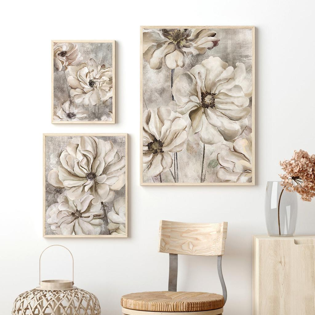 Still Life Poster Botanical Beige Flower Canvas Painting Nordic Wall Art Pictures for Living Room Cafe Home Decor