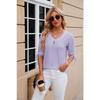 Spring and Summer Women's T-shirt New Button V-neck Solid Color Loose T-shirt Mid-sleeved Tops