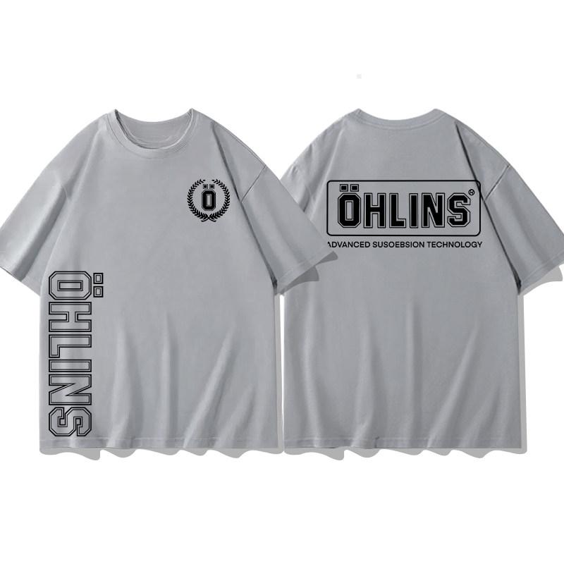 Hot Sale OHLINS Light Gray Tshirt Collection Motorcycle Shock Absorber Print Short Sleeve Tshirt Racing Fan Clothes