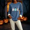 Women's Long Sleeve Lined Round Neck Top with Halloween Print, Casual Winter Wear