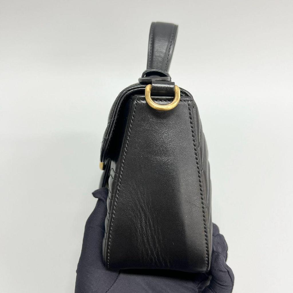 [Gebraucht] Gucci Chevron Leder GG Marmont Mini Top-Handle-Tasche 'Nero' - Ausgezeichnet #1V9T0GG