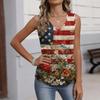 Women's Fashion Casual American Independence Day Flag and Stars Print V-neck Ruffled Sleeveless Vest T-shirt Top