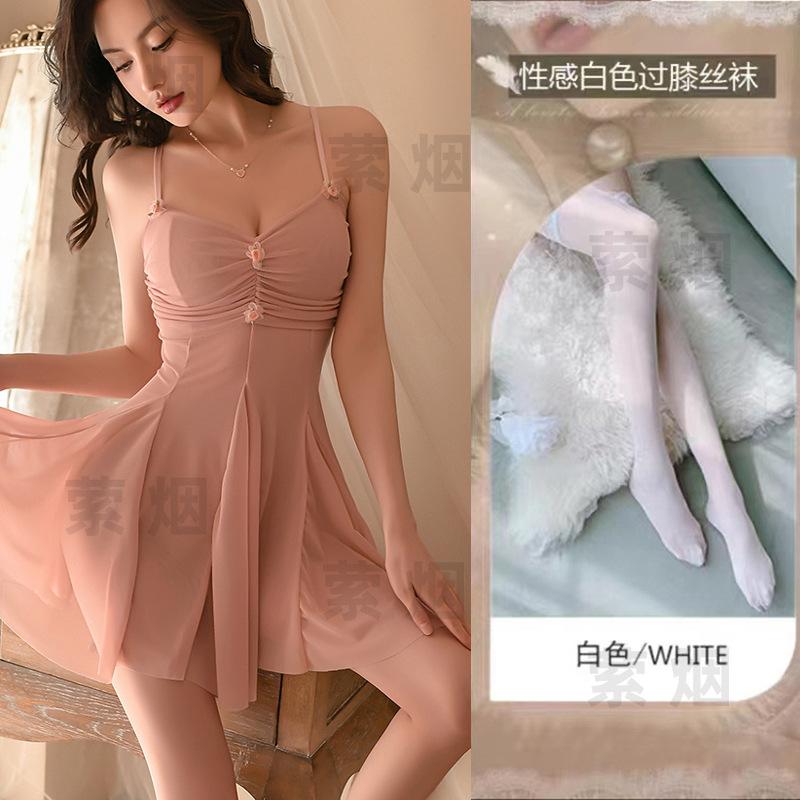 Erotic underwear sexy female hot small chest high-end nightdress lady suspender skirt skin pink flower