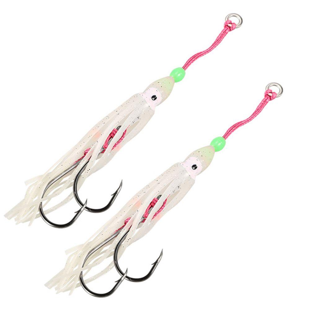 2 Stück 10cm/12cm Salzwasser Oktopus Köderhaken Weiches Silikon Leuchtender Tintenfischschürzenköder Künstlicher Angelköder mit Doppelhaken