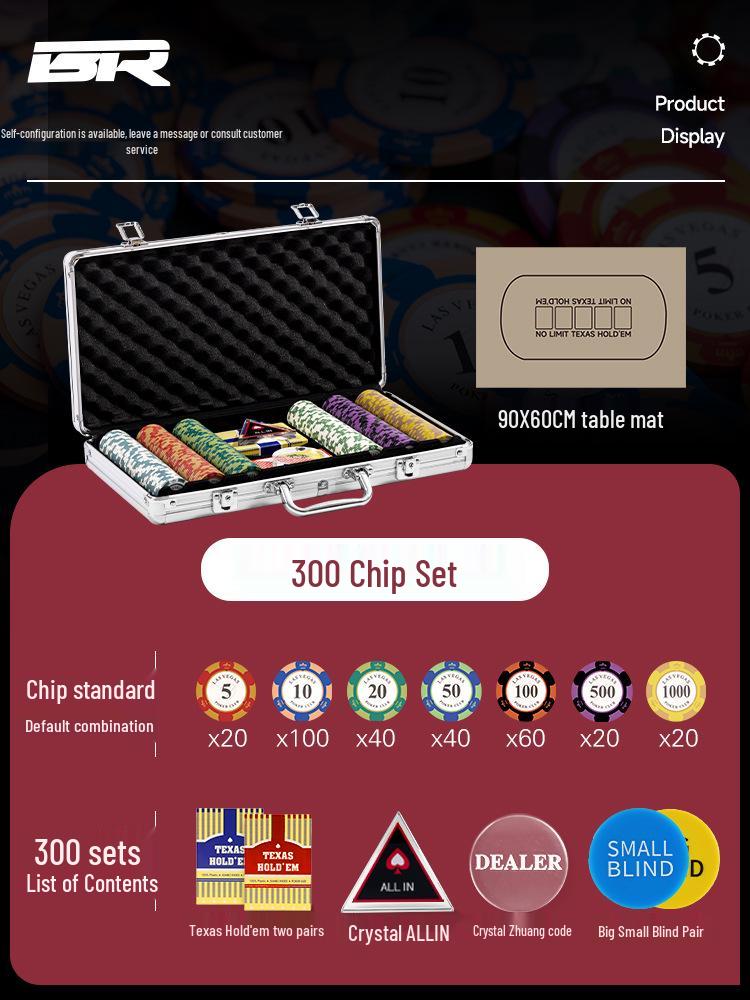 High-End Texas Hold'em Poker Set: Crown Clay Chips, Mahjong Cards, Aluminum Case, Poker Table Cloth