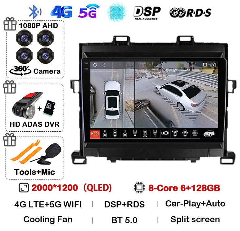 Android 14 Carplay Auto  For Toyota Alphard H20 2008-2012 2013 2014 Car Radio GPS Stereo Multimedia Player Head Unit WIFI+4G DSP