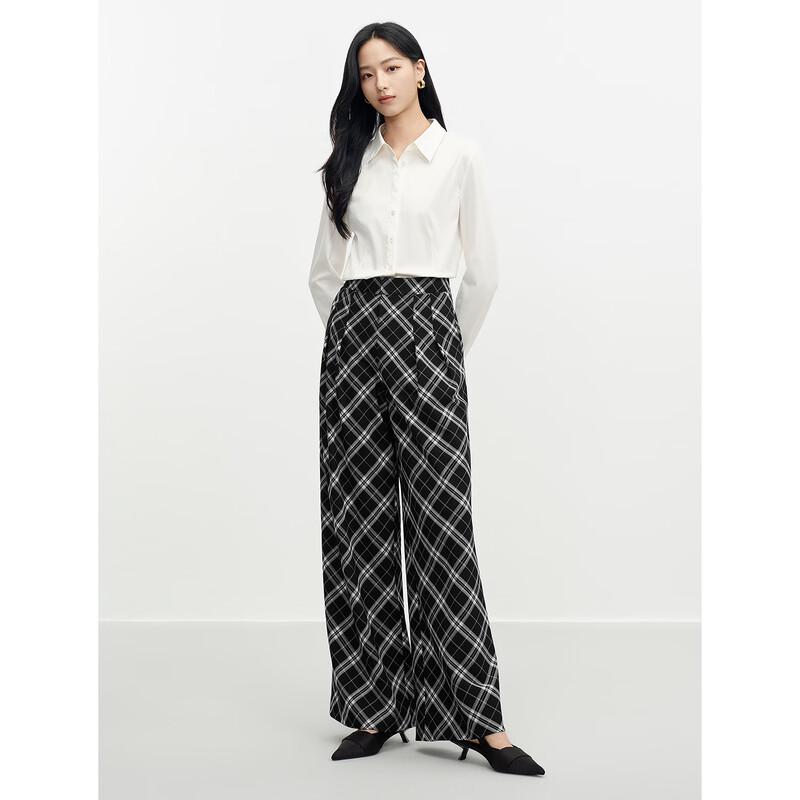 JUZUI Retro Plaid Wide-Leg Casual Pants