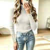 Women's High Neck Pullover Knit Sweater with Decorative Buttons - Casual Winter Fashion Top