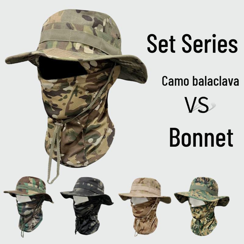 Outdoor Sonnenschutz Camouflage Hut & Sturmhauben Set: Winddicht, Sonnenschutz für Bergsteigen, Angeln & Radfahren