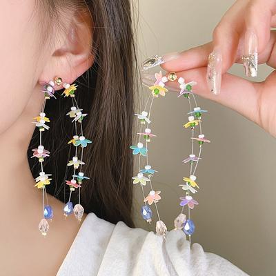 Glass Sequined Flower Fringed Earrings Spring and Summer Fresh Design Stud Earrings High-end Fashion Pastoral Earrings