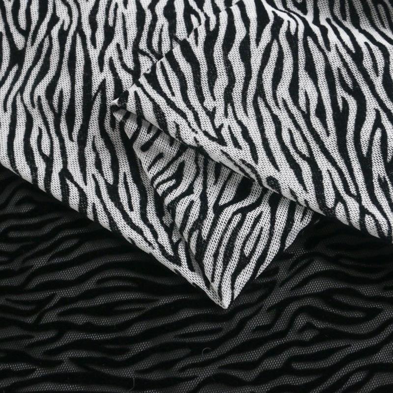 1yard Black White Color Zebra Stripes Print Flocking Mesh Fabric African Tulle Jacquard Velvet Fabrics for DIY Sewing Clothing