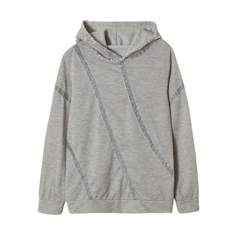 

Sweatshirt Sequin Stitching Loose Casual Thin Pullover Grey L