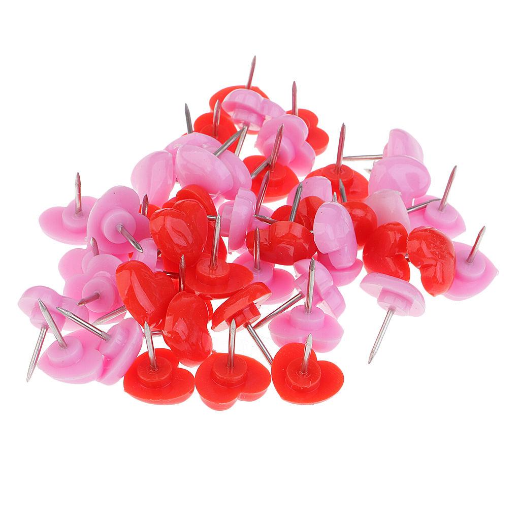 Buy 50 Pieces Heart Shape Push Pins Drawing Office Thumbtack Red and Pink at affordable prices