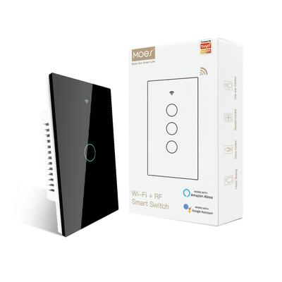 Tuya Moes Glazen WiFi Wand Touch Slimme Lichtschakelaar 1/2/3/4 Groep RF Draadloos Meervoudige Bediening Compatibel met AlexaGoogle Home