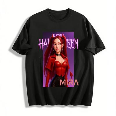 Halloween-Thema Mira Kleiner Teufel Print Top Trendiger Cool Girl Stil Festival-Vibe T-Shirt Reines Baumwoll-T-Shirt
