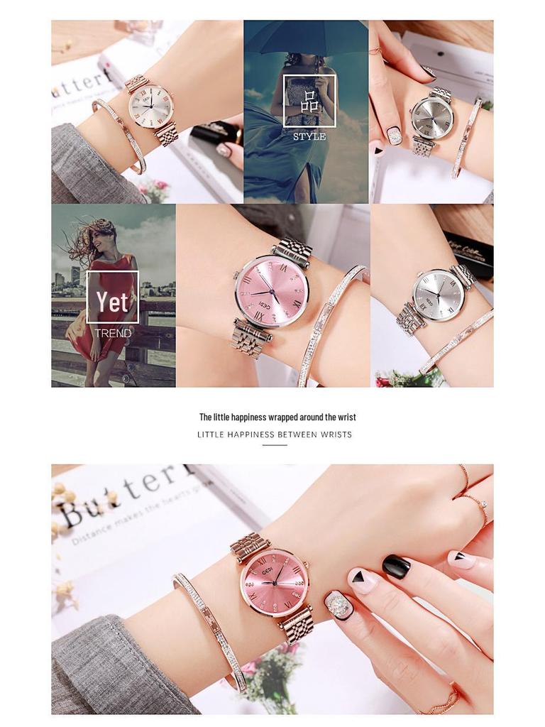 GEDI Women's Rhinestone Steel Band Watch - Fashionable, Trendy, Waterproof, Stylish Ladies' Timepiece