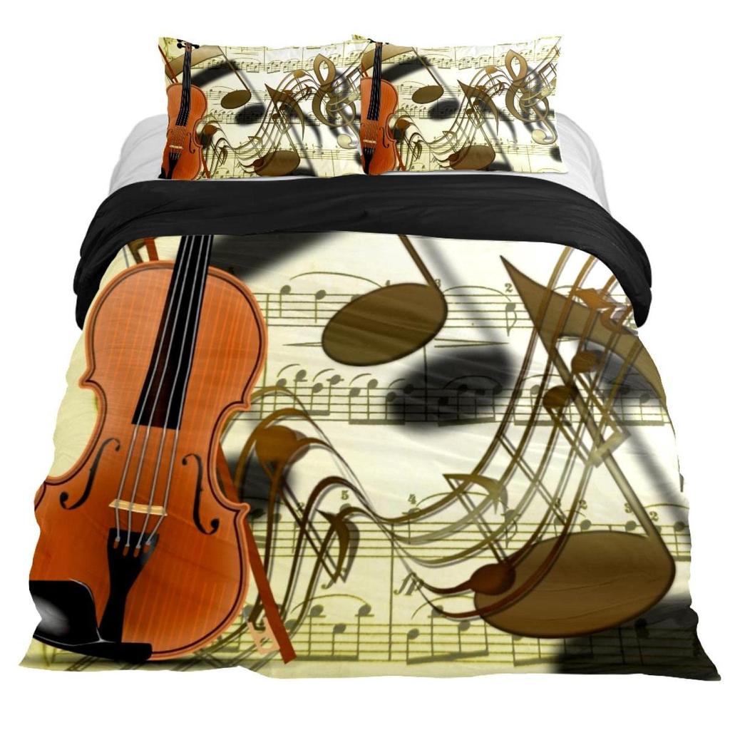 Violin King Queen Duvet Cover Flowers Roses Bedding Set Stringed Instruments Comforter Cover Fashion Music Polyester Quilt Cover