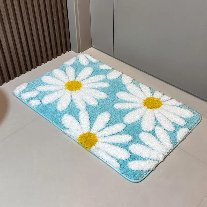 VIKAMA Fresh Daisies Fluffy Rug Water-Resistant Anti-Slip Bathroom Floor Mat Bedroom Balcony Entrance Door Mat Home Decoration