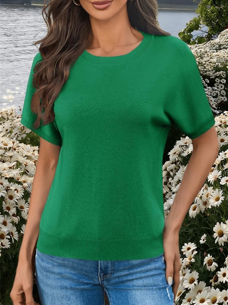 Maglione da Donna Leggero a Manica Corta in Maglia Girocollo Top Pullover Estivo