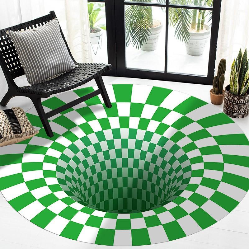 Black And White Stereo Vision Round Carpet Living Room Bedroom Coffee Table Floor Mat 3D Illusion Trap