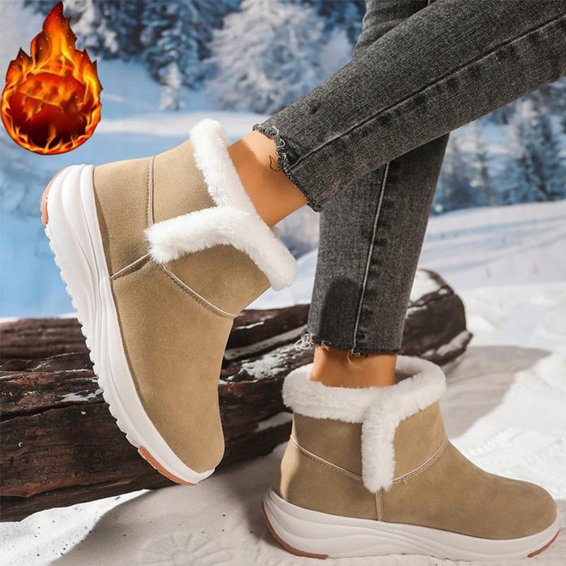 Stivali da Neve Corti Caldi in Peluche Moda Invernale Donna Taglie Forti Stivali da Neve con Plateau Donna Moda Camoscio Sintetico Antiscivolo Scarpe in Cotone Mujer