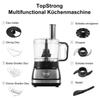 TopStrong 6-in-1 Food Processor 800W 2L Silver Multifunctional Chopper Slicer Shredder Kneader Dough Blender 3 Speeds Pulse EU