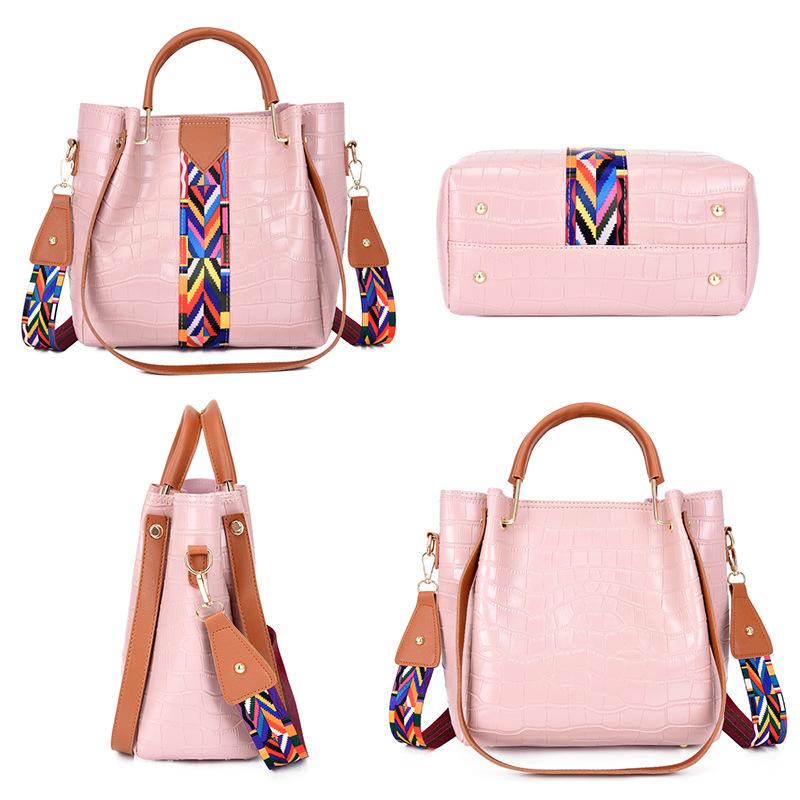 New Fashion Four-piece Mother and Child Bag Patent Leather Stone Pattern Splicing Contrasting Color One Shoulder Crossbody Handbag Colored Women's Bag
