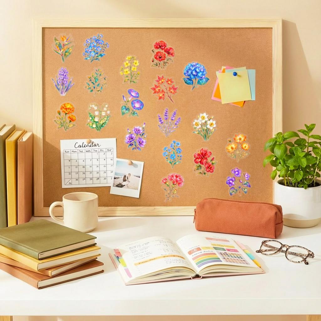 50Pcs/Set Dazzling Flowers PET Stickers Waterproof DIY Fashion Decals Journal Stickers