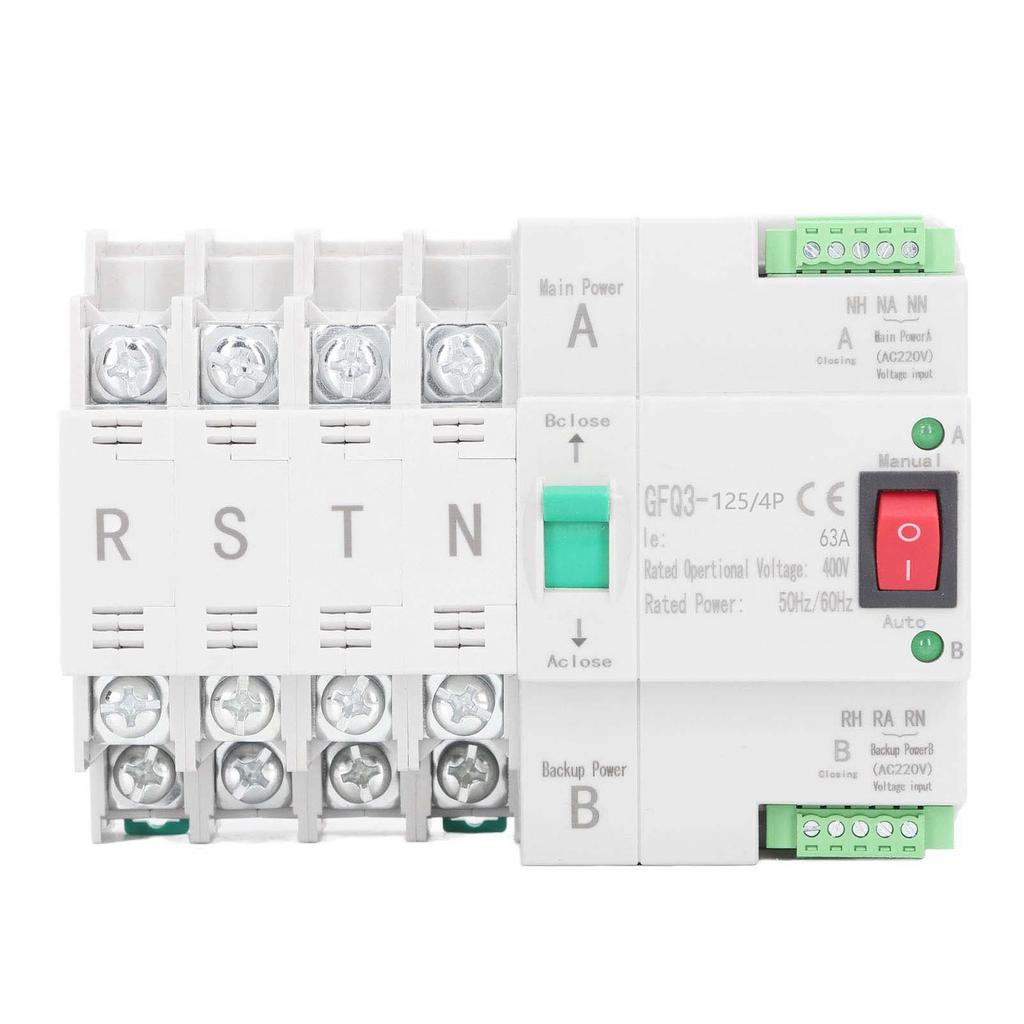 Dual Power Automatic Transfer Switch DIN Rail Mount 4P Generator Changeover Switch AC400V 63A