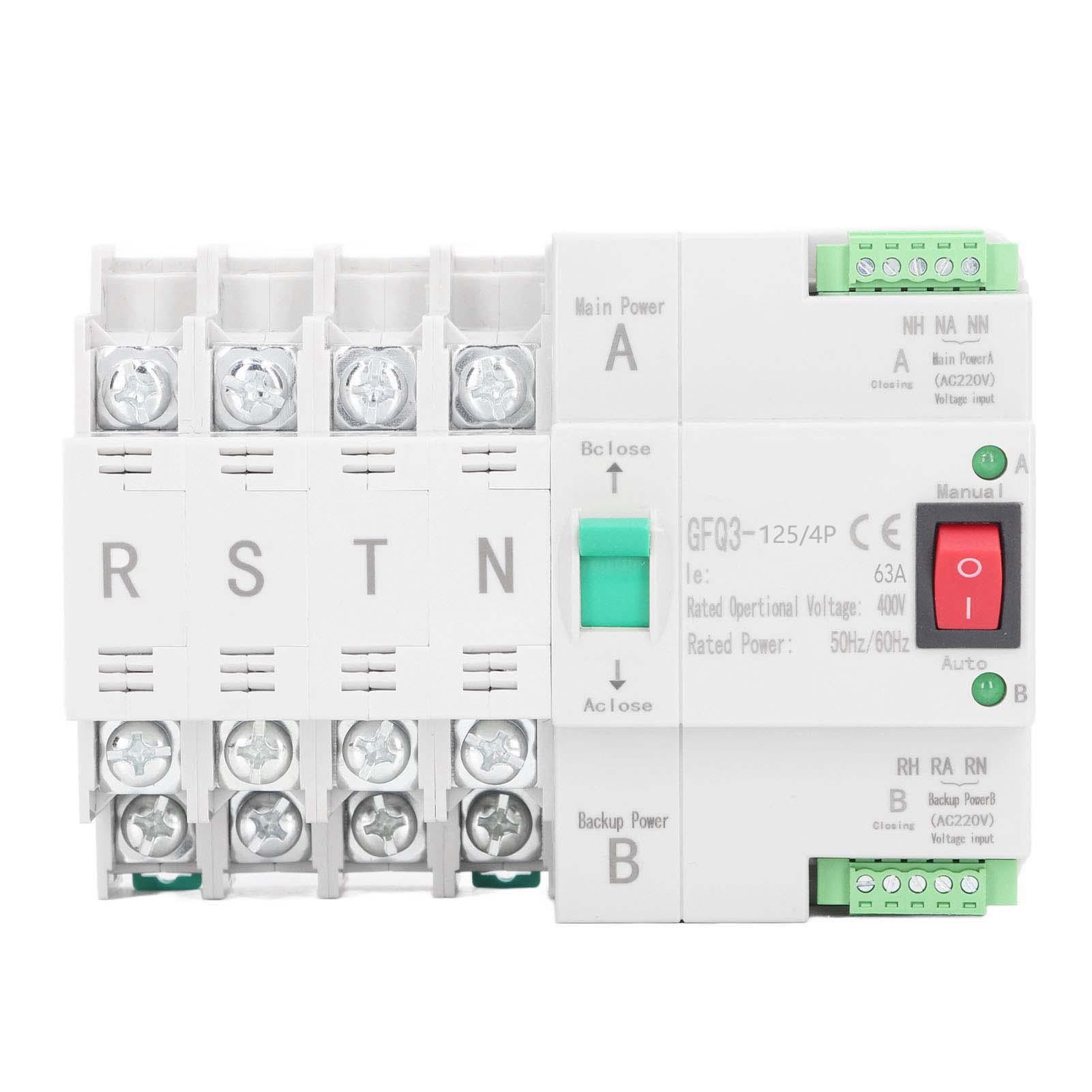 

Dual Power Automatic Transfer Switch DIN Rail Mount 4P Generator Changeover Switch AC400V 63A