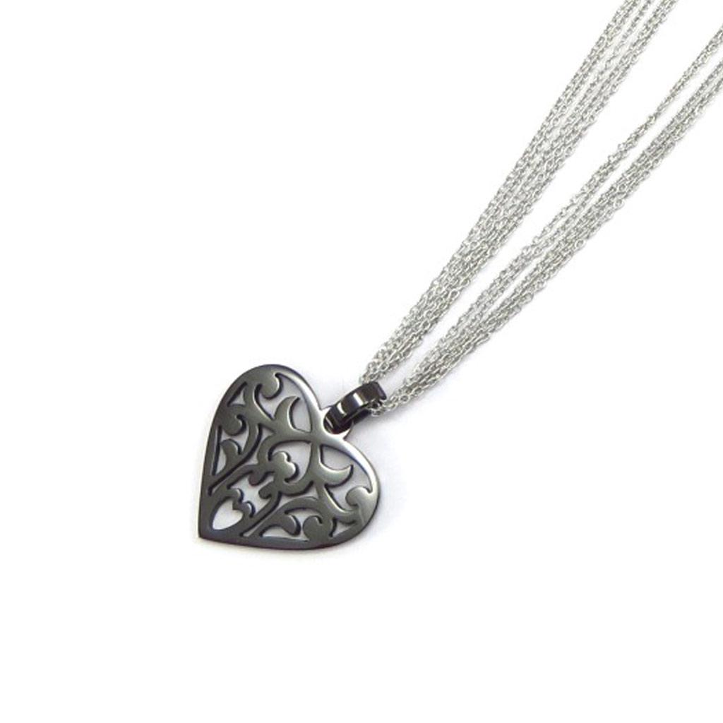 Les Trésors De Lily [K4161] - Black Chrome 'Love' Steel Necklace