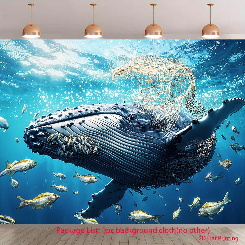 Diseño plano 2D 1 pieza de ballena temática marina y red de pesca adecuada para pancartas, accesorios para fotos de fiestas y decoraciones de eventos