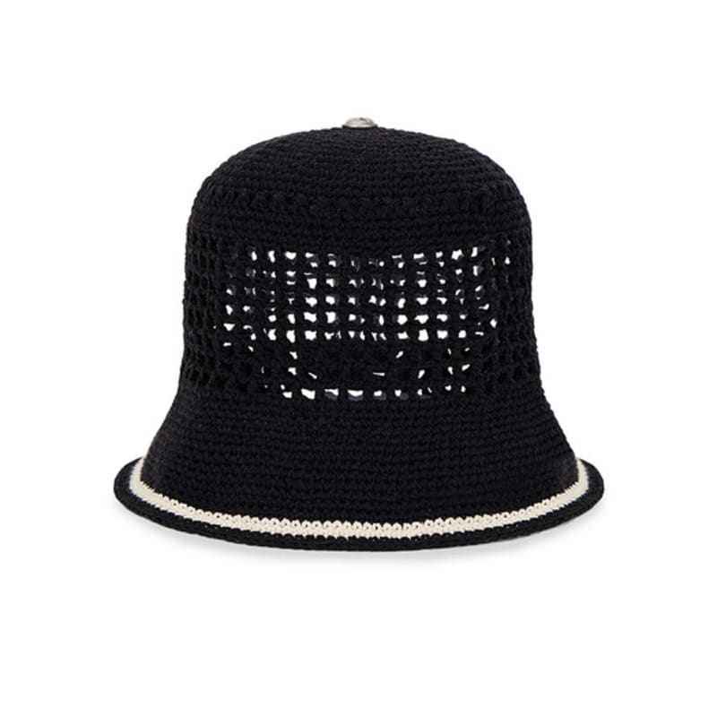 VARZAR VA Top Button Knit Crochet Bucket Hat Black