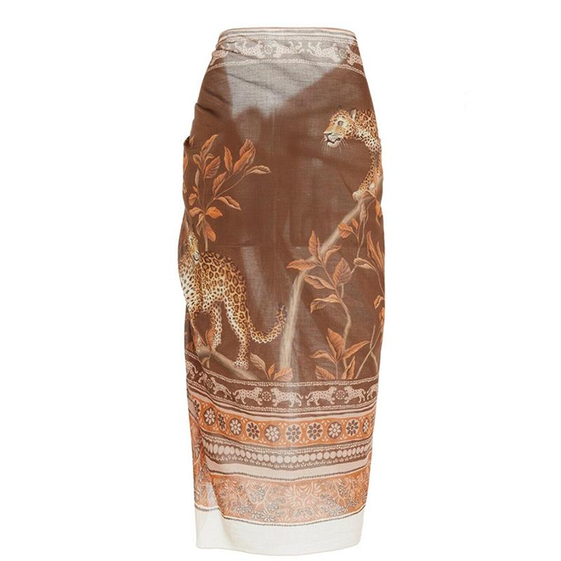 

Европейский и американский стиль для отпуска, модная миди-юбка с принтом для пляжа для женщин One Size коричневый