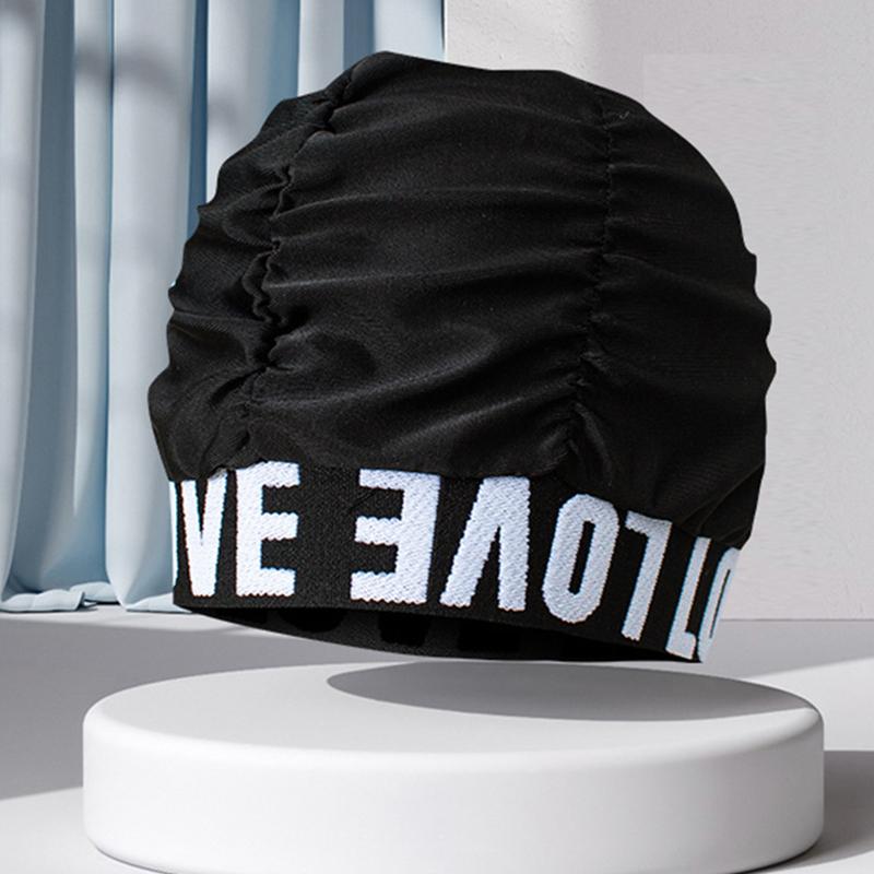 

Women Pleated Swimming Caps Letters Love Printed Bathing Hat Adults Swim Pool Hot Spring Spa Comfortable Protect Long Hair Ears One Size жовтий
