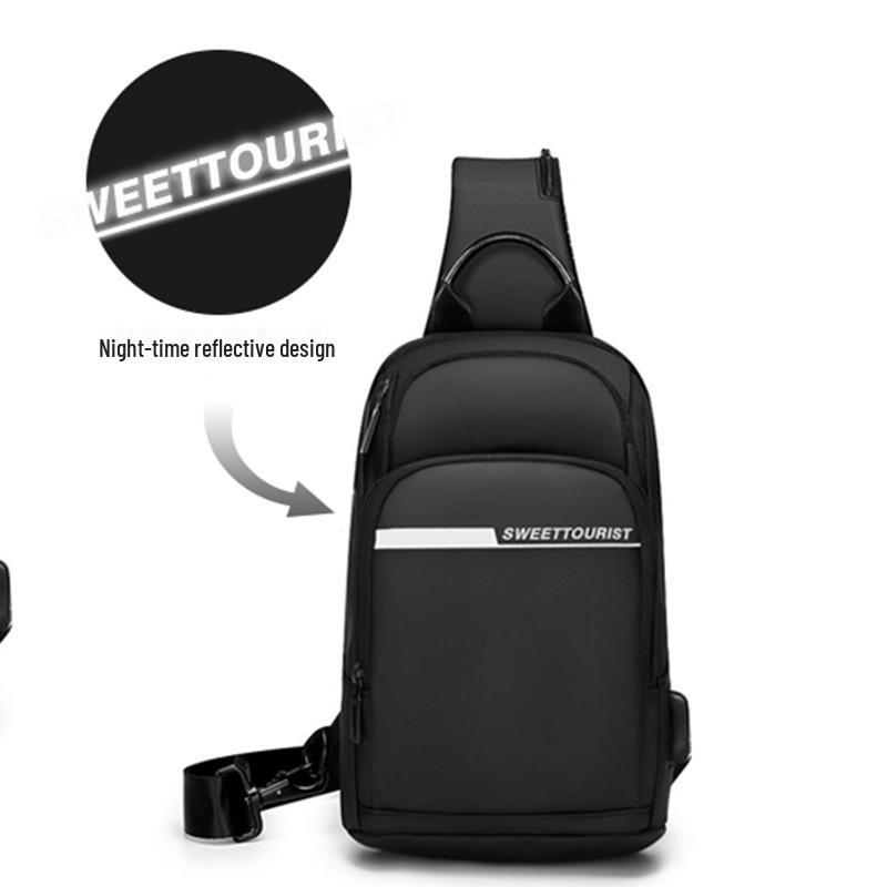 Men's Splash-Proof Cross-Border Chest Bag with USB Charging Port - Large Capacity, Single-Shoulder Messenger Backpack