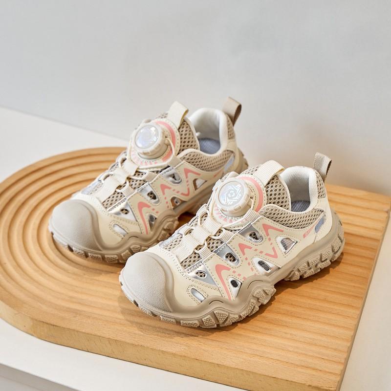 Kids Rotating Buckle Sneakers Breathable Mesh Upper Lightweight Anti-Slip Rubber Sole Outdoor Play