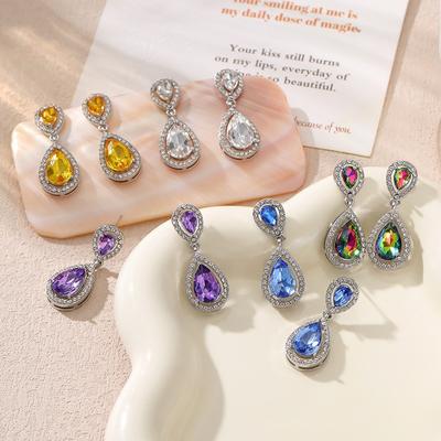 Yunjin, High-class Temperament, Water Drop Zircon Earrings, Wedding Dress with Shiny Earrings.