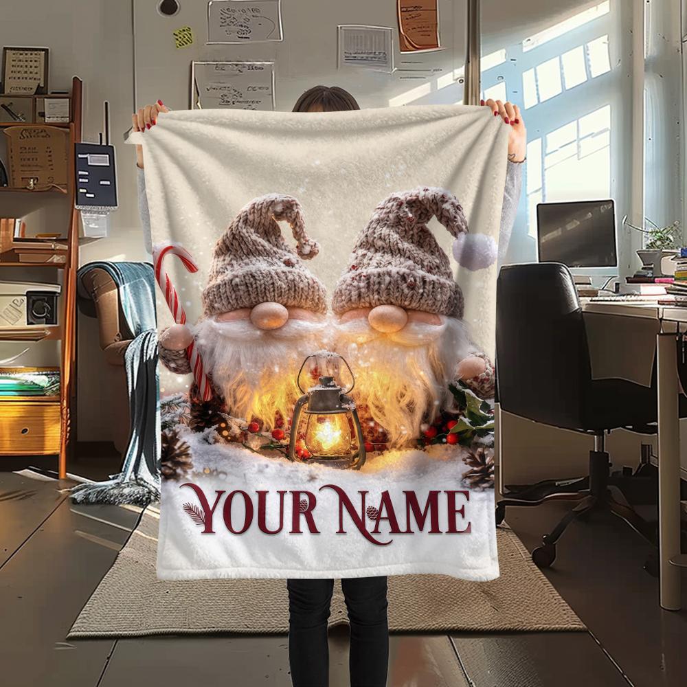1PC Custom Name Purple Winter Gnomes Patterned Flannel Blanket Suitable For All Seasons for Home Decor Warmth and Comfort Gifts Holiday Present_lx