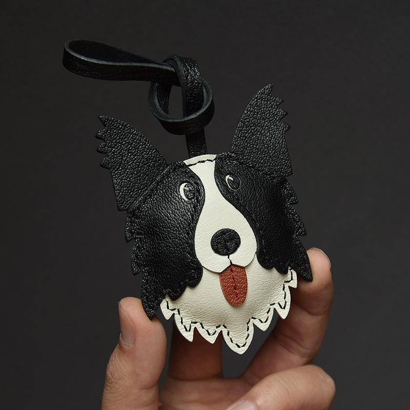 Edge Collie Leather Handmade Car Key Pendant Bag Pendant Pendant Pet Dog Dog Bag Hanging Gift Keychain