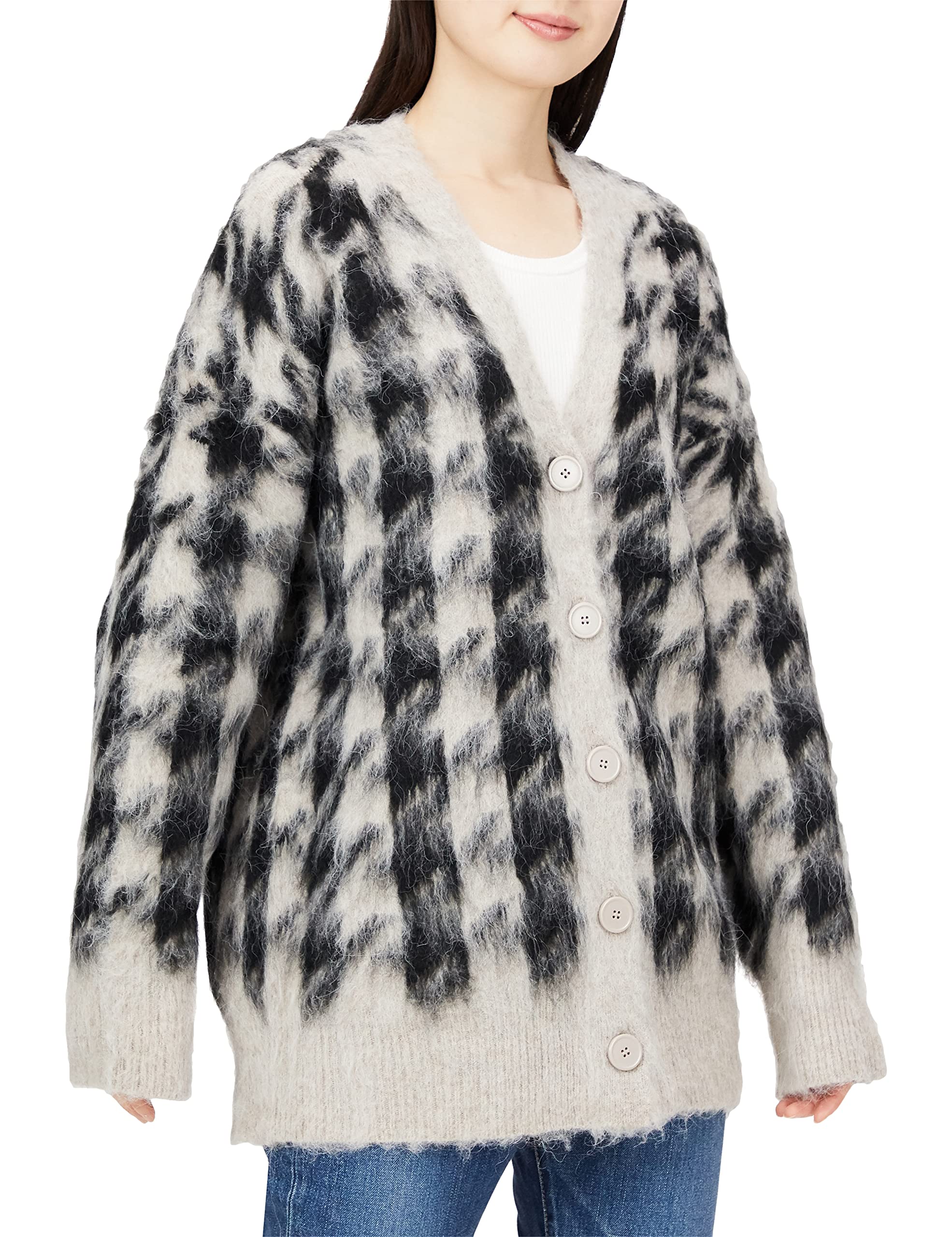 

Mira Owen Houndstooth Alpaca Blend Shaggy Knit Check F Women s Cardigan, 09WND224225,
